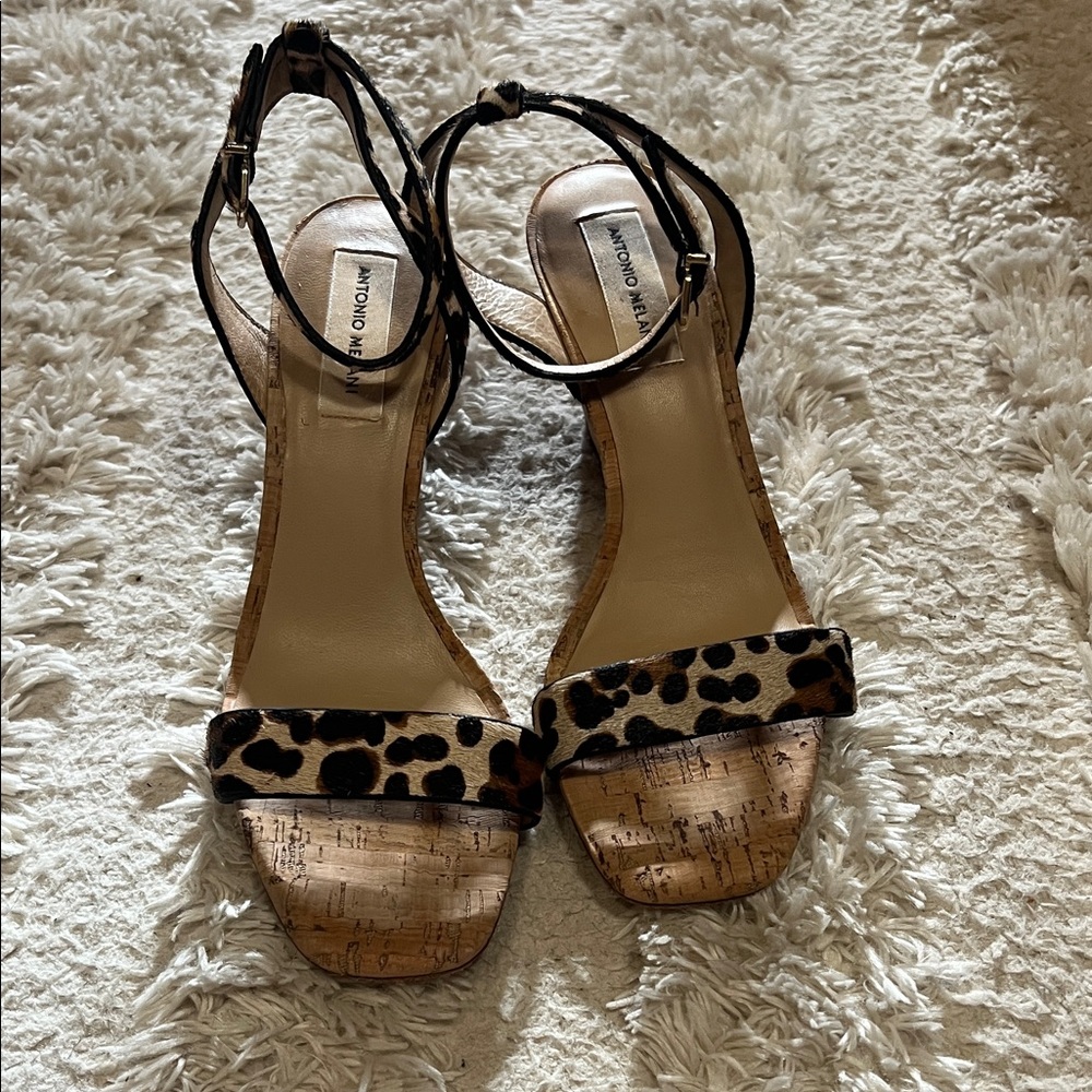 ANTONIO MELANI Leopard Print Cork Sandals